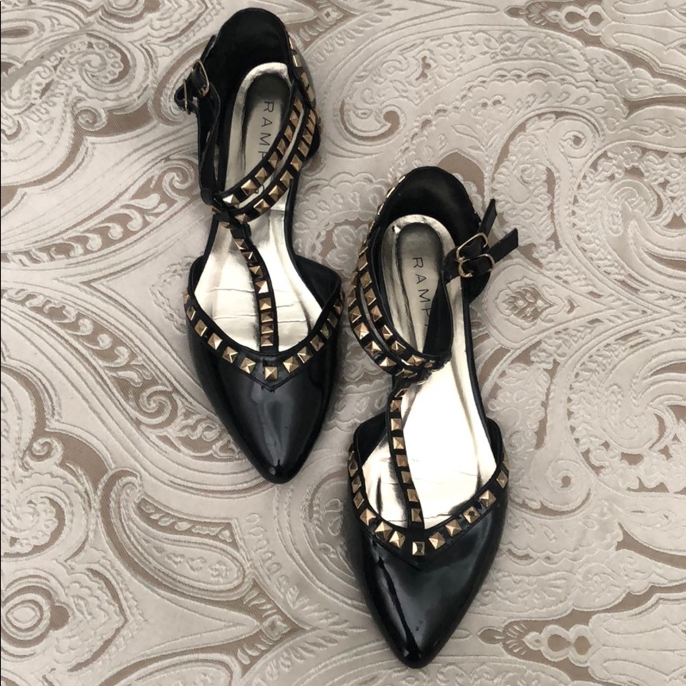 Gold Studded Black Flats
